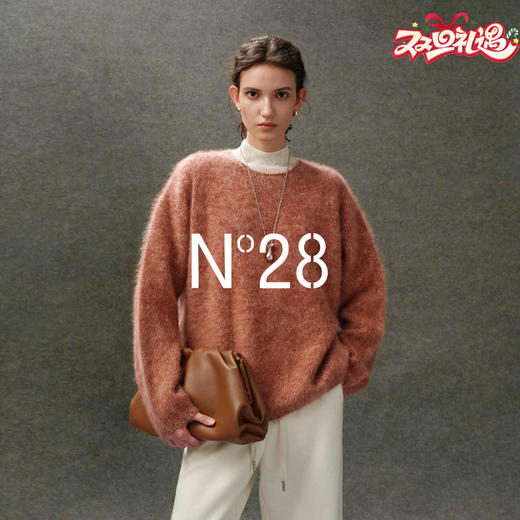N°28 100%绵羊毛圆领套头毛衣女 2025新款秋季慵懒风针织衫上衣895392M021 商品图0