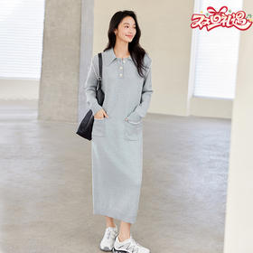 IC  POLO领针织贝壳刺绣设计连衣裙女新款秋气质通勤长裙