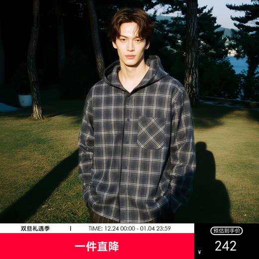 gxg.jeans男装 蓝色格纹复古潮流宽松连帽夹克外套男 25秋热卖 商品图0