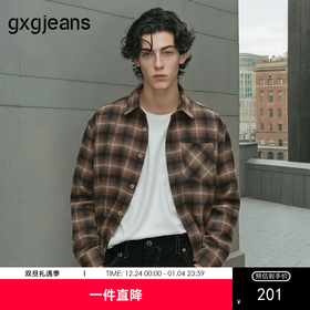 gxg.jeans男装 咖色格纹美式复古宽松长袖衬衫外套男 25年秋热卖