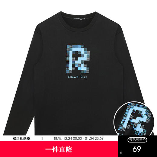 GXG男装【纯棉】春季简约字母印花男士宽松百搭圆领长袖T恤K&C 商品图0