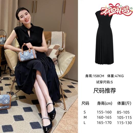 【破价】R30 春夏款时尚轻职风百褶长裙 气质无袖裙子纯色显身连衣裙小黑裙 N24LB04521 商品图0