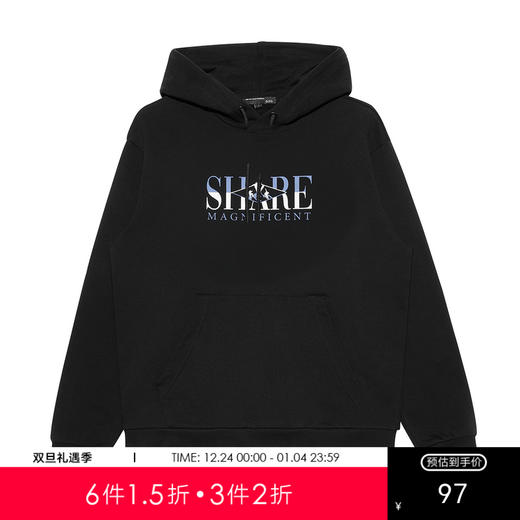 GXG男装【滑雪人】25春季时尚抽绳简约字母印花宽松男式连帽卫衣K&C 商品图0