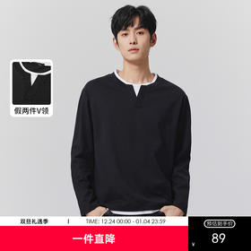 GXG男装【棉100%】25春季时尚撞色假两件宽松休闲男式圆领长袖T恤K&C