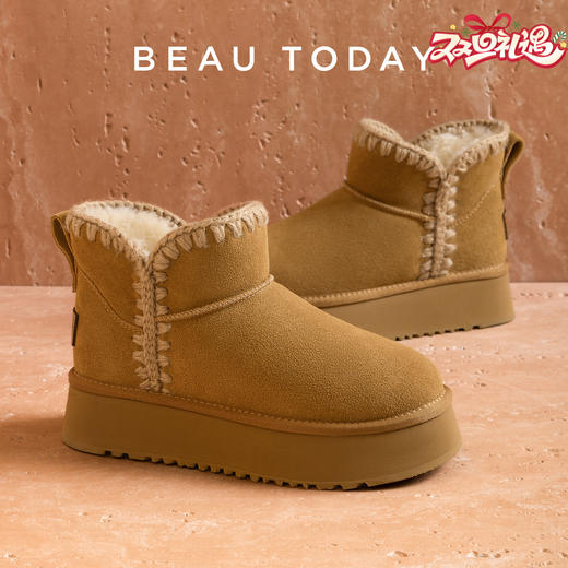 BeauToday 厚底绵软雪地靴女冬季加绒靴子棉鞋保暖短靴女08072 商品图0