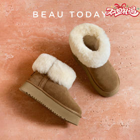 BeauToday 厚底雪地靴秋冬BT加绒棉靴女保暖毛绒棉鞋毛毛鞋08071