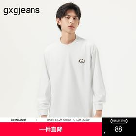 gxg.jeans男装 白色细致绣花基础休闲圆领长袖T恤内搭 25年春热卖