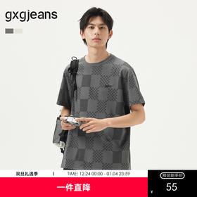 gxg.jeans男装 多色满印时尚棋盘格宽松圆领短袖T恤男 25年夏热卖