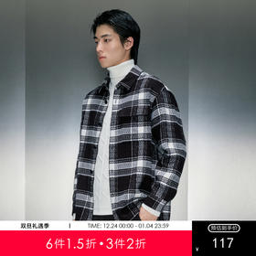 GXG男装 黑白格长袖翻领衬衫 冬季热卖GEX10327574