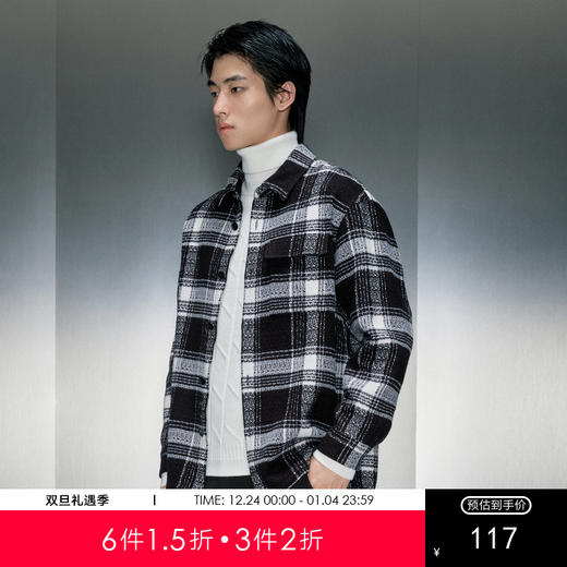 GXG男装 黑白格长袖翻领衬衫 冬季热卖GEX10327574 商品图0