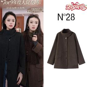小莎同款 | N°28 立领大口袋山羊绒呢子外套女秋冬宽松休闲中长款毛呢大衣8855A1D722