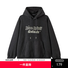 gxg.jeans男装 深灰色字母印花复古宽松连帽卫衣男士 25年冬热卖