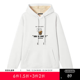 GXG男装25秋冬季奶茶杯印花图案时尚百搭男女同款加绒连帽卫衣K&C