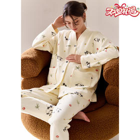 芬腾 空气棉夹层针织薄夹棉加厚月子服秋冬孕妇睡衣产后哺乳家居服套装