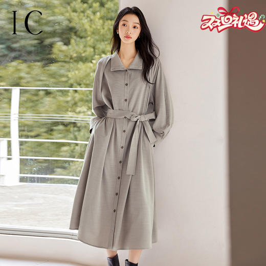 IC 优雅休闲通勤百搭气质衬衫连衣裙女新款秋时尚宽松格纹裙子 商品图0
