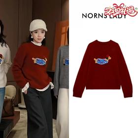 NORNS LADY诺恩 秋冬羊毛圆领慵懒风刺绣小狗百搭毛衣 H25SF80969
