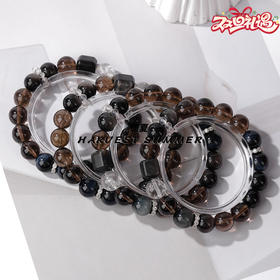 硕夏珠宝 天然水晶茶水晶+银曜石高级感小众设计款透亮珠串手链 WW76