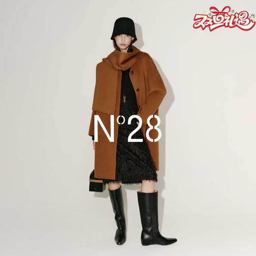 N°28 山羊绒呢大衣女秋冬中长款带围巾设计毛呢外套8855A1D697  商品图0
