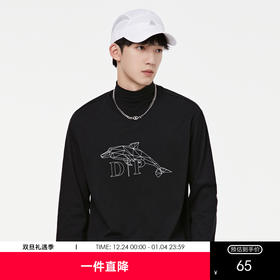 GXG男装【鲸鱼印花】秋季时尚字母男款纯棉圆领长袖t恤K&C