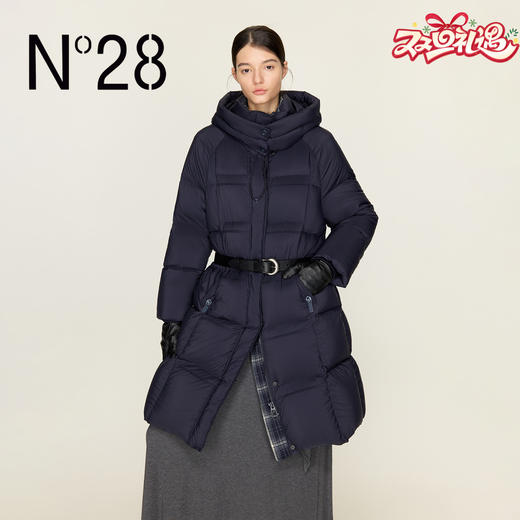 N°28 连帽白鹅绒服女秋冬厚款宽松廓形显瘦休闲过膝长款羽绒外套 8855A1Y256  商品图0