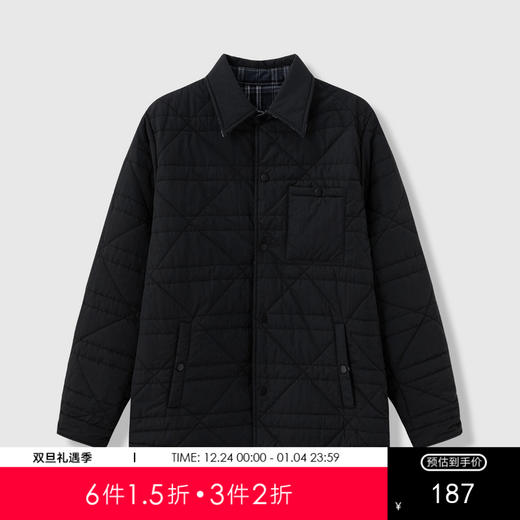 GXG男装25冬季简约菱形格图案轻便保暖绗线翻领夹克男式短款棉服K&C 商品图0