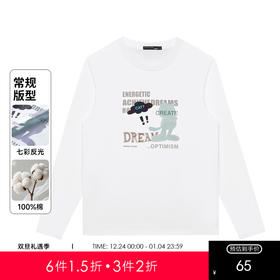 GXG男装【100%棉】25秋季趣味猫咪七彩百搭圆领男式休闲长袖T恤K&C