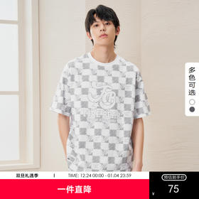 gxg.jeans男装2024年夏季热卖撞色棋盘格设计圆领短袖T恤J24D442033