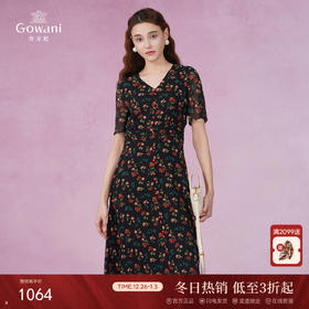 乔万尼新款重磅真丝连衣裙V领收腰显瘦裙EI2E800