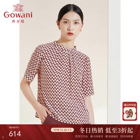 乔万尼真丝衬衫小立领珍珠格纹设计感短袖衬衣EI2C749