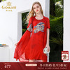 乔万尼夏假两件中国风印花宽松喜宴红真丝桑蚕丝连衣裙女EN2E615 商品缩略图0