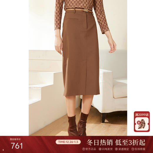 乔万尼半身裙长款新款秋冬复古设计棕色EM3D391 商品图0
