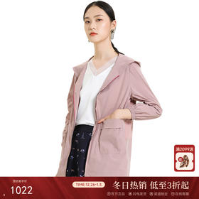 乔万尼新款风衣女中长款轻薄连帽人体工学设计感舒适上衣ES3B576
