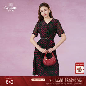 乔万尼真丝桑蚕丝连衣裙新款复古小波点收腰设计EF2E330