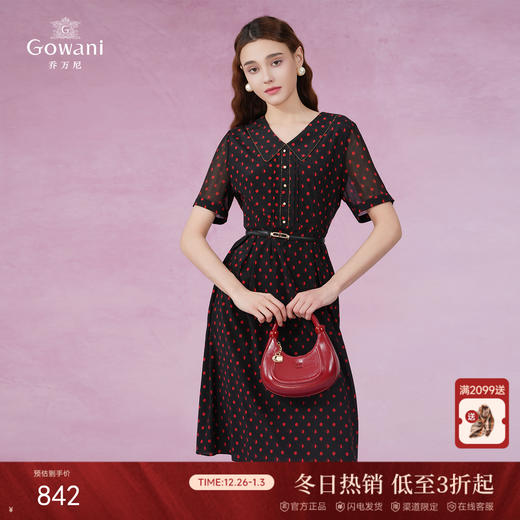 乔万尼真丝桑蚕丝连衣裙新款复古小波点收腰设计EF2E330 商品图0