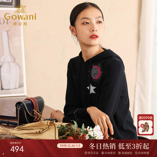 乔万尼秋装宽松印花休闲连帽卫衣羊毛针织衫长袖上衣EN3M392 商品图0