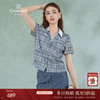 乔万尼新款衬衫女格子短袖衬衫蓝色衬衫女EM2C748 商品缩略图0