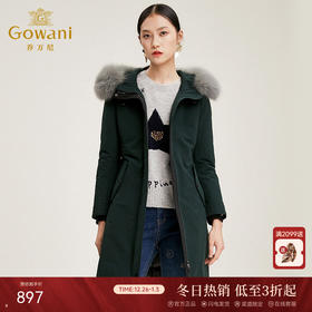 乔万尼冬季双面穿鸭绒修身收腰毛领连帽羽绒服女长款EN4T838