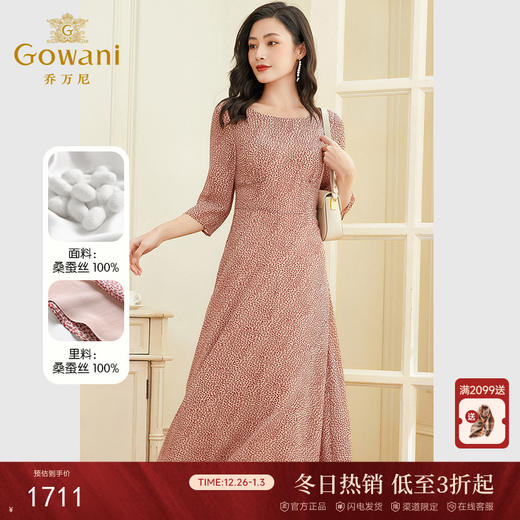 乔万尼印花真丝连衣裙高档中长款重工乔其纱轻款EF2E309 商品图0