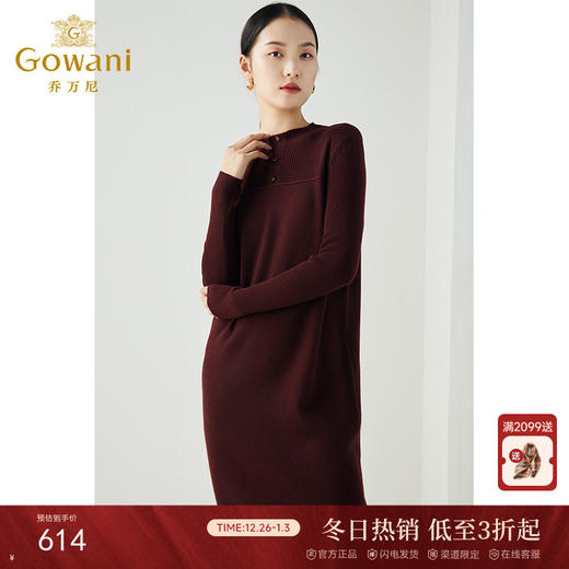 乔万尼冬季宽松大码直筒半高领针织羊毛打底连衣裙女长款EB4M009 商品图0