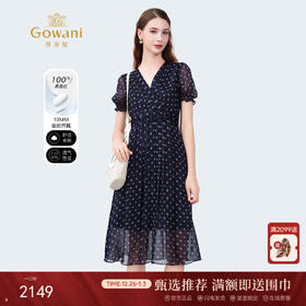 乔万尼2025夏季新品100%真丝V领法式印花收腰茶歇连衣裙ED2E402