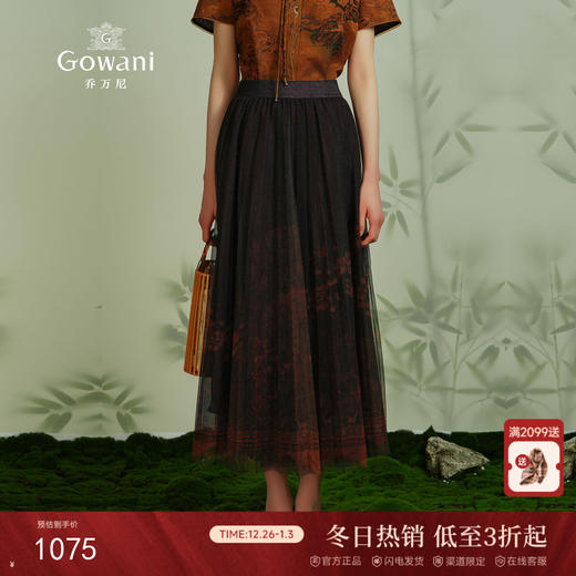 乔万尼夏季新品半身裙复古百褶网纱设计感ET2D270 商品图0