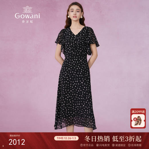 乔万尼真丝连衣裙夏季长裙V领修身气质高级感ET2E218 商品图0