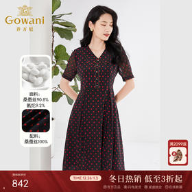 乔万尼真丝桑蚕丝连衣裙新款复古小波点收腰设计EF2E330