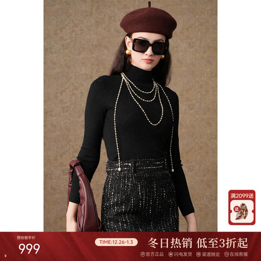 乔万尼新款秋冬内搭半高领黑色百搭上衣羊毛针织衫EM4M618 商品图0