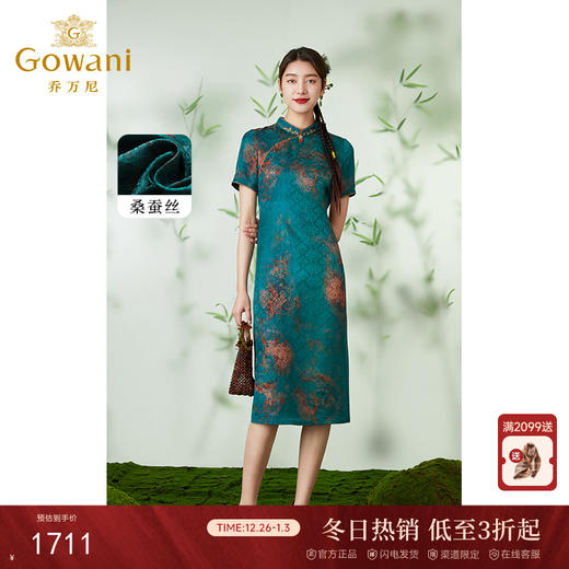 乔万尼真丝连衣裙新款19mm重磅气质旗袍款EM2E716 商品图0