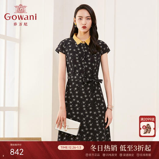 乔万尼夏季真丝连衣裙气质修身显瘦短袖桑蚕丝中长裙ES2E169 商品图0