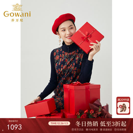 乔万尼冬季连衣裙女时尚气质羊毛直筒打底印花中长裙ES4E317 商品图0