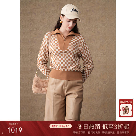 乔万尼冬季新款针织衫绵羊毛复古上衣女ET4M956 商品图0