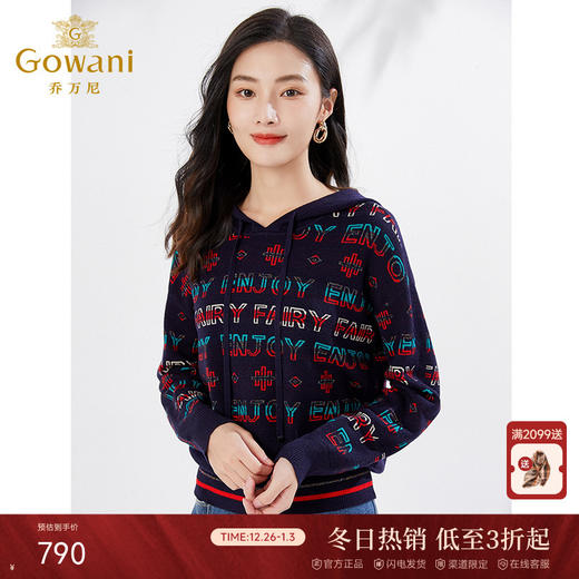 乔万尼春减龄针织衫绵羊毛弹力帽衫美式休闲百搭EI3M228 商品图0