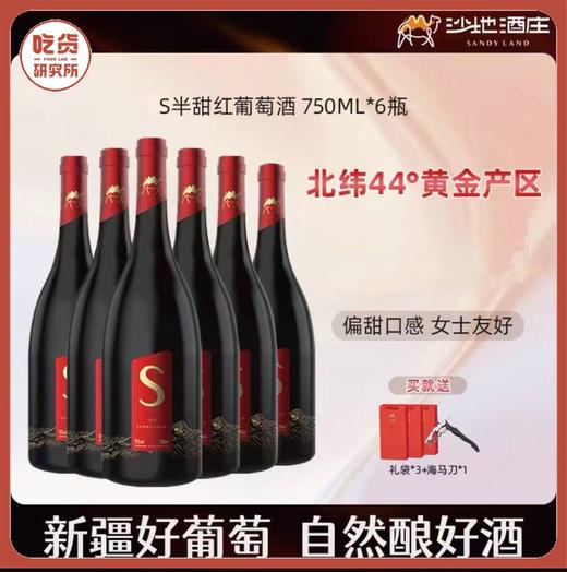 新年好礼 【6瓶原箱更实惠】大美新疆 沙地酒庄·S半甜红葡萄酒 口感柔顺偏甜更好喝 女士友好 13%vol 750ml/瓶（送海马刀+精美礼袋） 商品图0